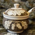 Handmade Russian Souvenir Gift Sugar Bowl Pyrography Exclusive Made in Russia