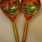 Russian Souvenir Top Gift Handmade Set of 2 wooden spoons Hand Painted Khokhloma