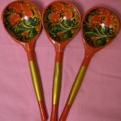 Traditional russian souvenir Three carved wooden spoons Hand Painted Khokhloma