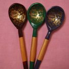 Russian Souvenir Gift Set of 3 carved wooden spoons Hand Painted Khokhloma style