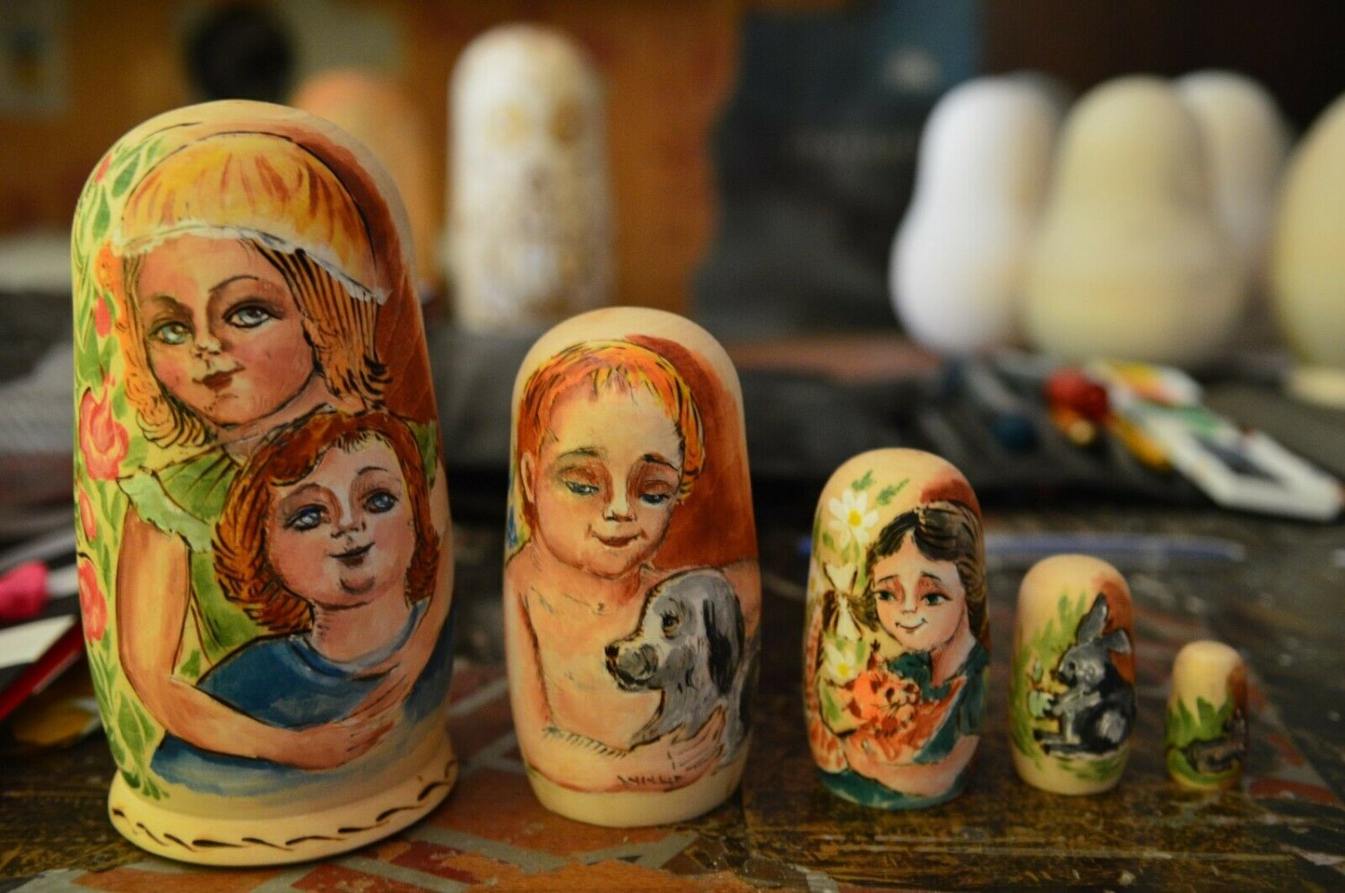Handmade Children's toy Top Gift Souvenir Author's Russian Matryoshka Pyrography