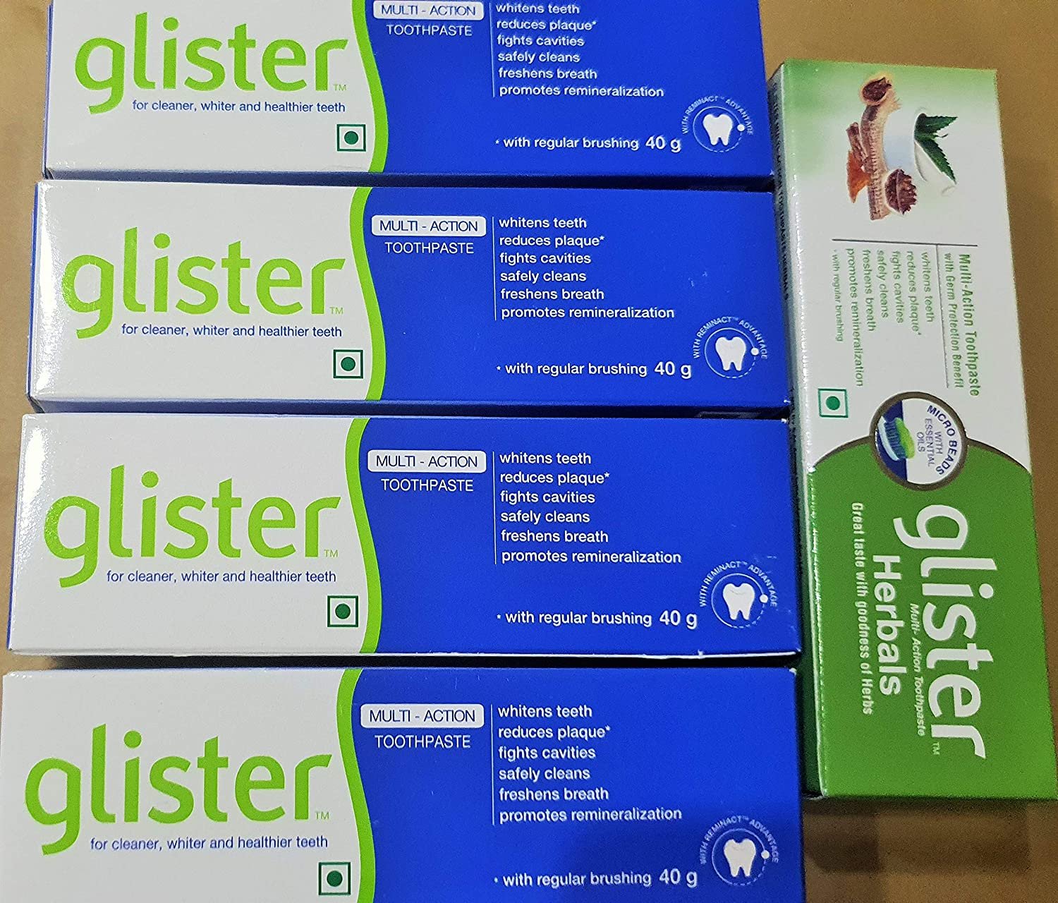 AMWAY GLISTER REGULAR & HERBAL T.PASTE pack of 5