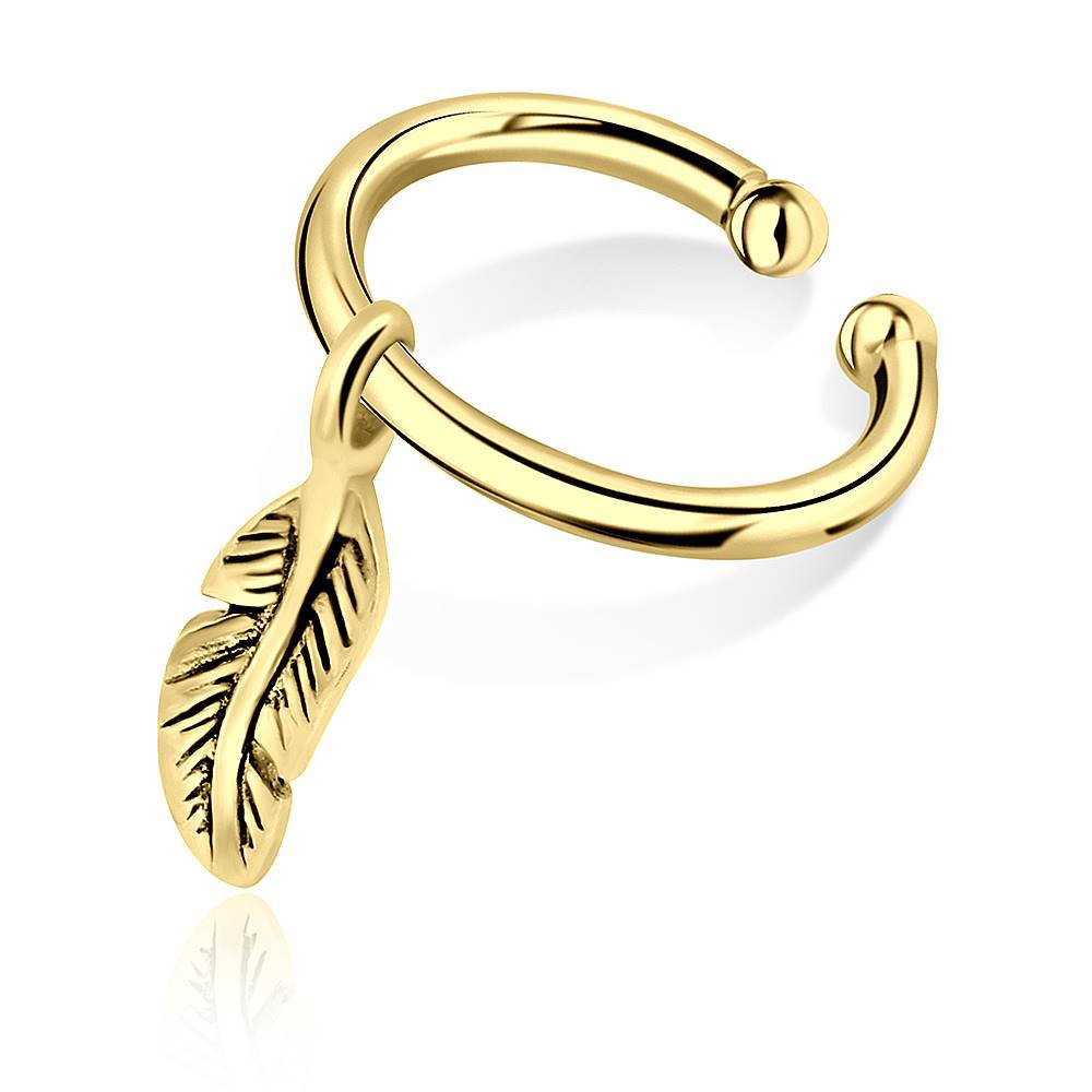 925 Sterling Gold Plated Ear Cuff Dangling Leaf Clip Charm Earring 1.2mm Clip On