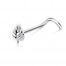 Single Detailed Leaf 925 Sterling Silver Polished Nose Stud Screw