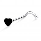 Black Heart 925 Sterling Silver Polished Nose Stud Screw