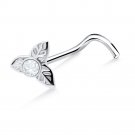 Three Leaf Clear Crystal 925 Sterling Silver Polished Nose Stud Screw