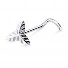 Detailed Leaf 925 Sterling Silver Polished Nose Stud Screw