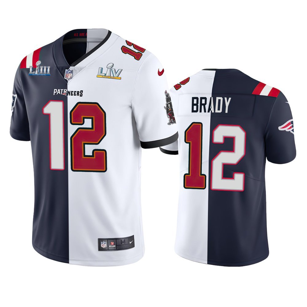 Men's Patriots Buccaneers #12 Tom Brady Navy White Split Two Tone 