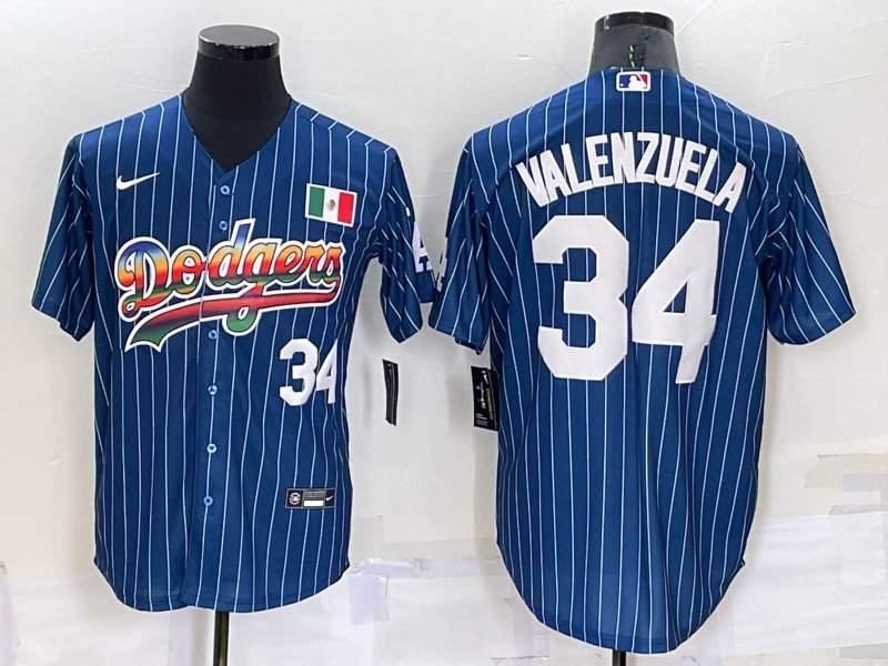 Fernando Valenzuela #34 Los Angeles Dodgers Rainbow Blue White
