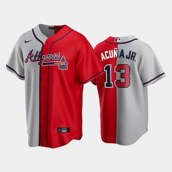 Atlanta Braves #13 Ronald Acuna Jr Navy Red Spilt Cool Base