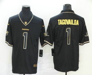 Men's Dolphins White Gold & Black Gold Jersey - All Stitched - Vgear