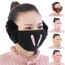 Woman Mask with Earmuff Warm Fur Windproof Face Mask Bunny Cats Printed