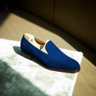 Men's Classic Leather Blue Full Suede Shoes Slip on