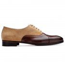 Men's Handmade Brown Beige Upper Suede Cap Toe Lace Up Shoes