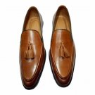 Men's Handmade Brown Leather Tassel Loafers Classic Moccasin Shoes