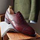 Men's Handmade semi Brogue Lace up Dress Oxford shoes Gentleman's Shoes