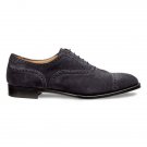 Men's Handmade Shoes Dark Grey Suede Brogue Toe Cap Oxford Wingtip Lace Up Boot