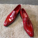 New Red Color Burnished Cap Toe Handmade Genuine Leather Stylish Men Shoes