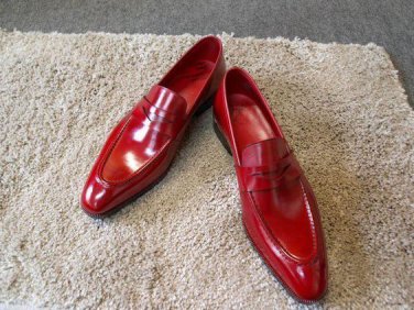 New Red Color Burnished Cap Toe Handmade Genuine Leather Stylish Men Shoes