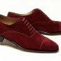 New Custom Handmade Unique Style Maroon Cap Toe Lace Up Suede Leather Shoes