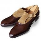 New Men Fashion Brown & Beige Plain Toe Monk shoes For Men