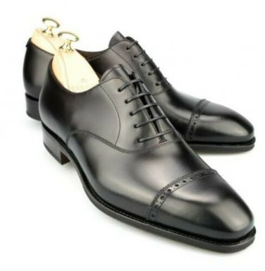 New Men's Black Handmade Formal Leather Oxford Wingtip Shoes-Goodyear Welted