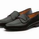 New Pure Handmade Black Leather Loafer Moccasin Shoes for Men's