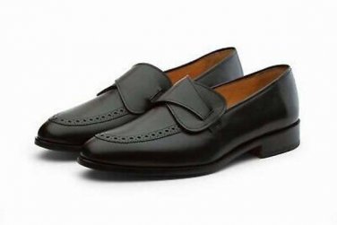 New Pure Handmade Black Leather Loafer Moccasin Shoes for Men's
