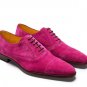 Oxford Pink Color Suede Genuine Leather Brogue Cap Toe Handmade Lace Up Matching Sole Shoe