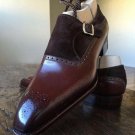 Pure Handmade Shade Leather Brown Tow Tone Leather Strap Shoes for Men's
