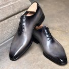 Pure Handmade Gray & Black Shaded Leather Lace up Shoes for Men'