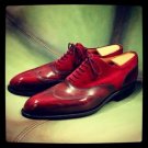 Handmade Oxford Red Wing Tip Leather Shoe  with Upper Suede Leather Lace up Dress Shoes