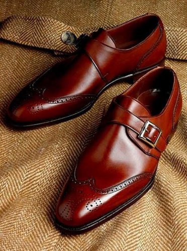 Dark Brown Handmade Single Monk Leather Wingtip Brogue Wedding Shoes