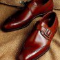 Dark Brown Handmade Single Monk Leather Wingtip Brogue Wedding Shoes