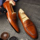 Men's Handmade Tan Brown Leather dress shoes, Men leather moccasins Loafer