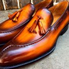 Classic Two Tone Handmade Tassels Loafer Party Wear Leather Shoes