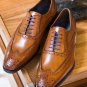 Decent Hand stitch Oxfords Brown Wingtip Brogue Leather Lace Up Shoes