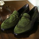 Decent Handmade Olive Green Suede Tassels Moccasins Formal Shoes