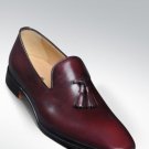 Decent Stylish Handmade Burgundy Tassels Loafer Looking Formal Shoes In Leather