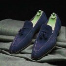 Luxury Men Navy Blue Color Loafer Suede Leather Handmade Dress Moccasin Shoes For Men