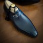 Men New Handmade Sea Blue Monk Shoes Almont Toe Dress Leather shoe For Men