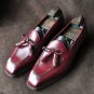 New Handmade Burgundy Color Tassels Loafer Leather Shoes For Men