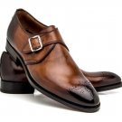 New Handmade Monk Strap Two Tone Shoes, Men Leather Trendy Single Strap Shoes