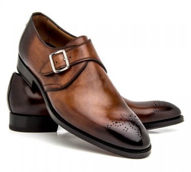 New Handmade Monk Strap Two Tone Shoes, Men Leather Trendy Single Strap Shoes