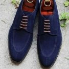 New Handmade Navy Blue Shoes, Lace Up Split Toe Shoes, Formal Suede Leather Shoes For Men