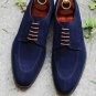 New Handmade Navy Blue Shoes, Lace Up Split Toe Shoes, Formal Suede Leather Shoes For Men