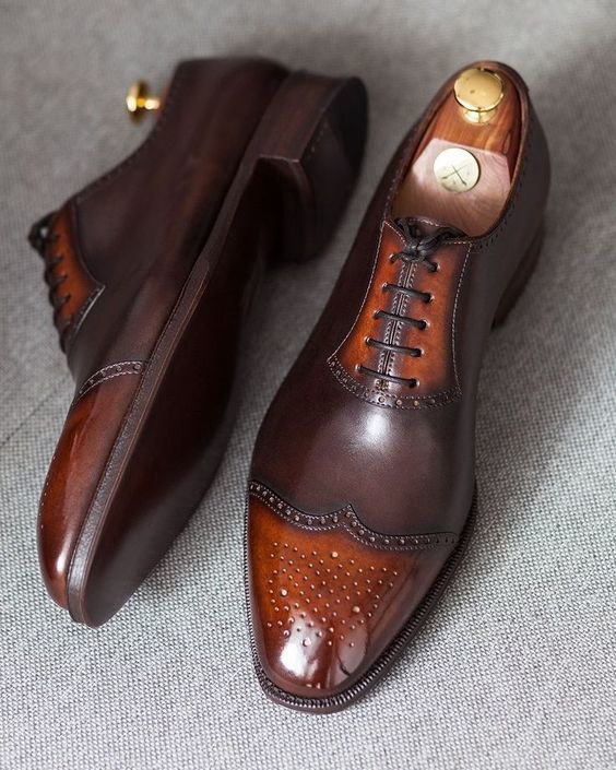 New Brown Wing Tip Brogue Tow Tone Brown Color Lace Up Shoes for Men