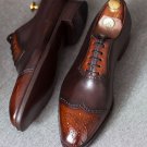 New Brown Wing Tip Brogue Tow Tone Brown Color Lace Up Shoes for Men