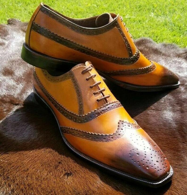 Balmorals Wing Tip Two Tone Full Brogues Real Leather Official Pairs Shoes