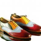 Bespoke Handmade Men Multi Color Wingtip Leather Shoes, Men Brogue Stylish Shoes, Men’s Shoes